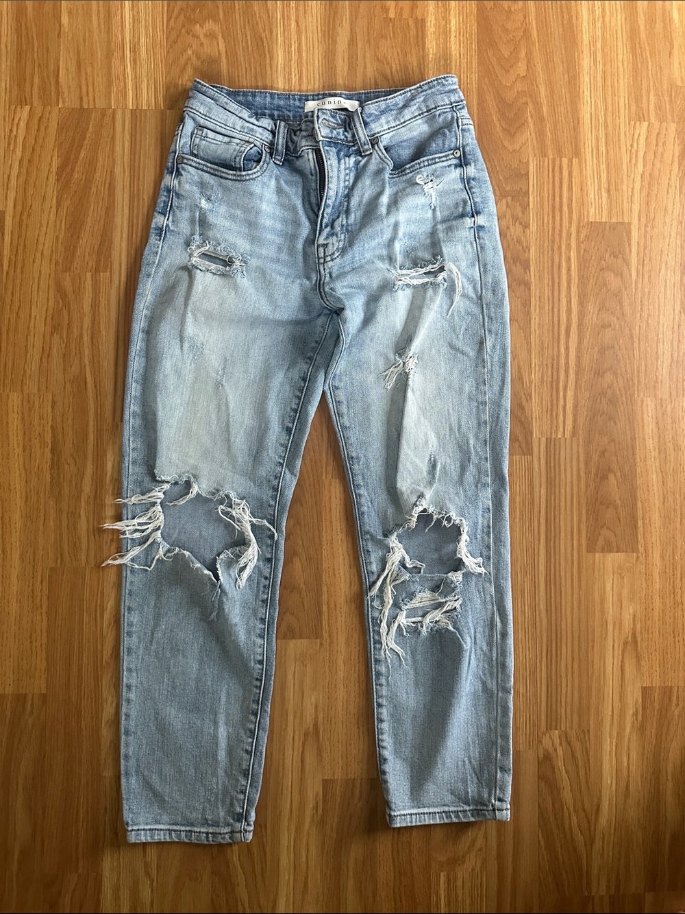 eunina Light Blue Distressed High-Rise Jeans